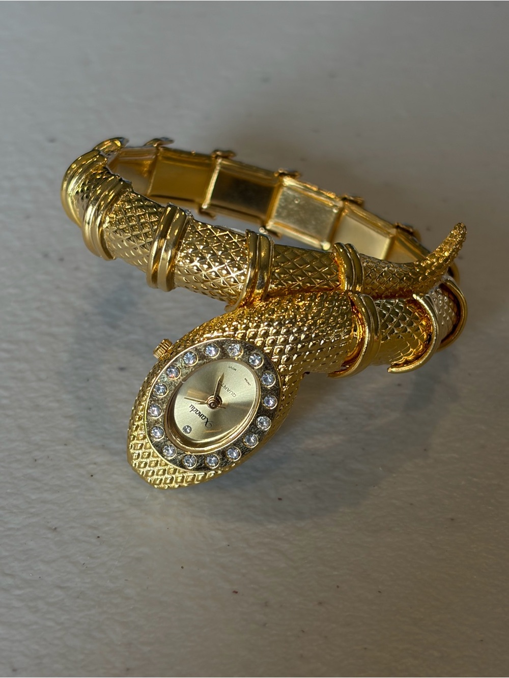 Vintage Style Gold Snake Wrap Watch Bracelet Rhinestone Accent